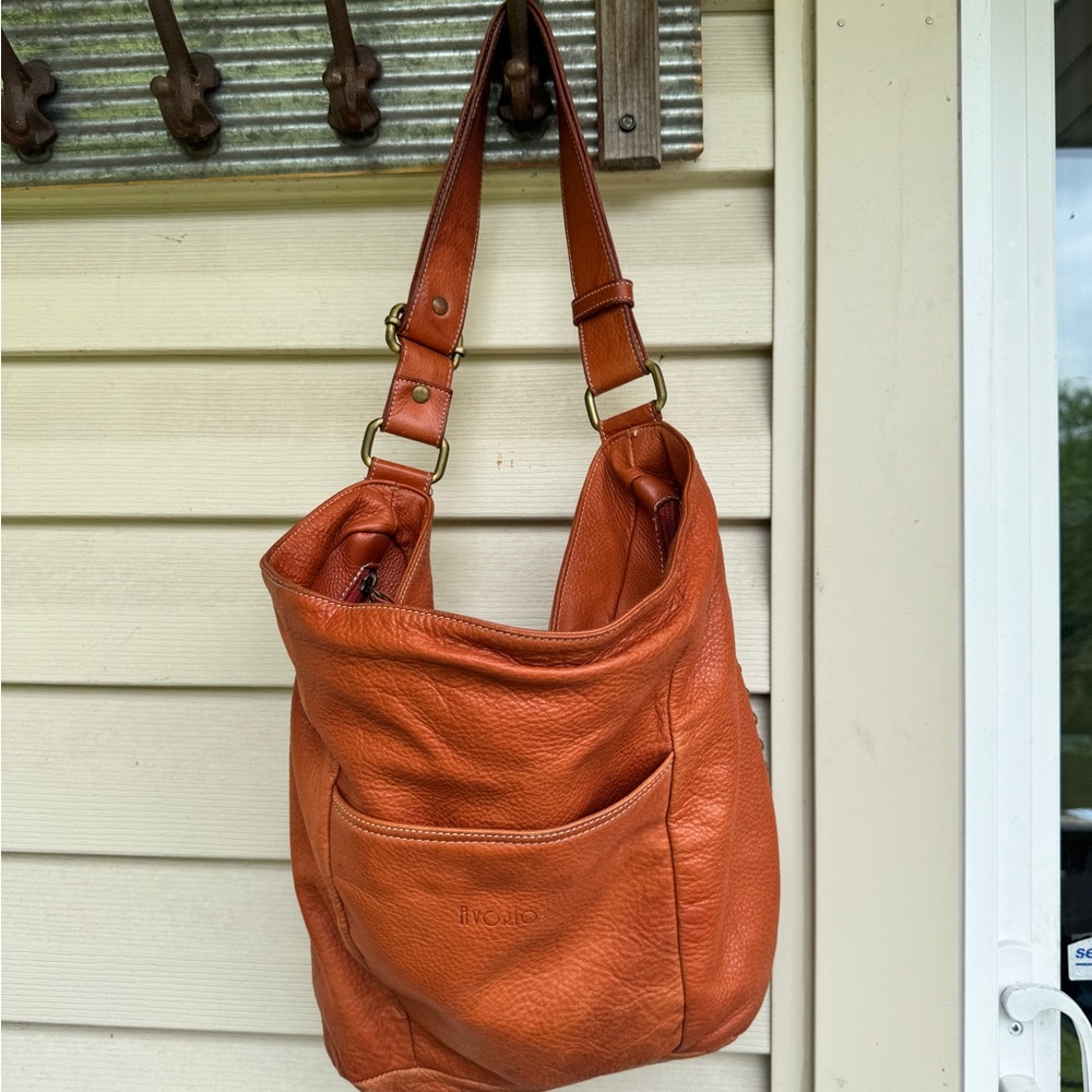 Avorio Made in Italy Orange Leather Hobo Bag